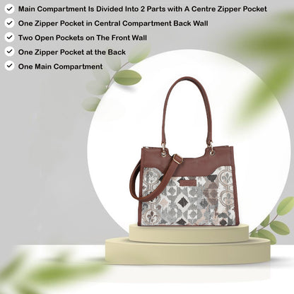 Women’s Abstract Tapestry Satchel – Handcrafted Leather-Trimmed Shoulder & Crossbody Handbag