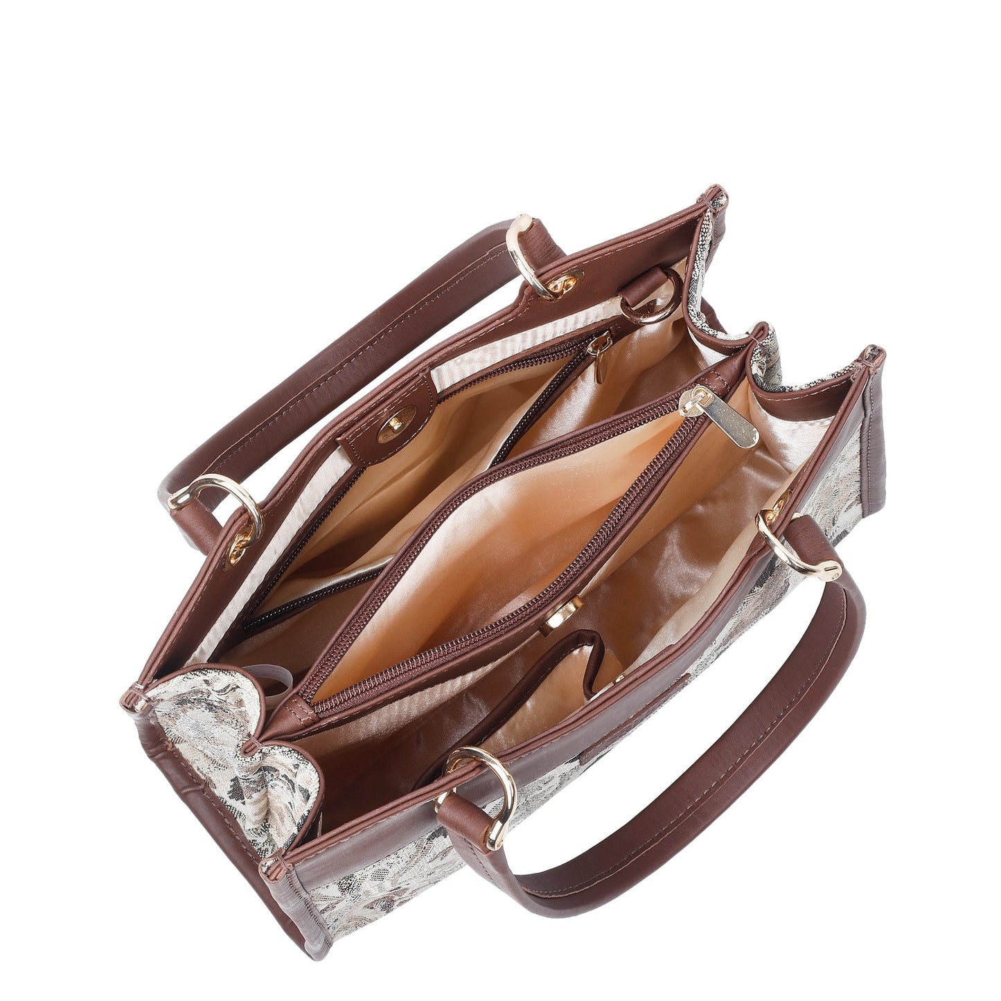 Women’s Abstract Tapestry Satchel – Handcrafted Leather-Trimmed Shoulder & Crossbody Handbag