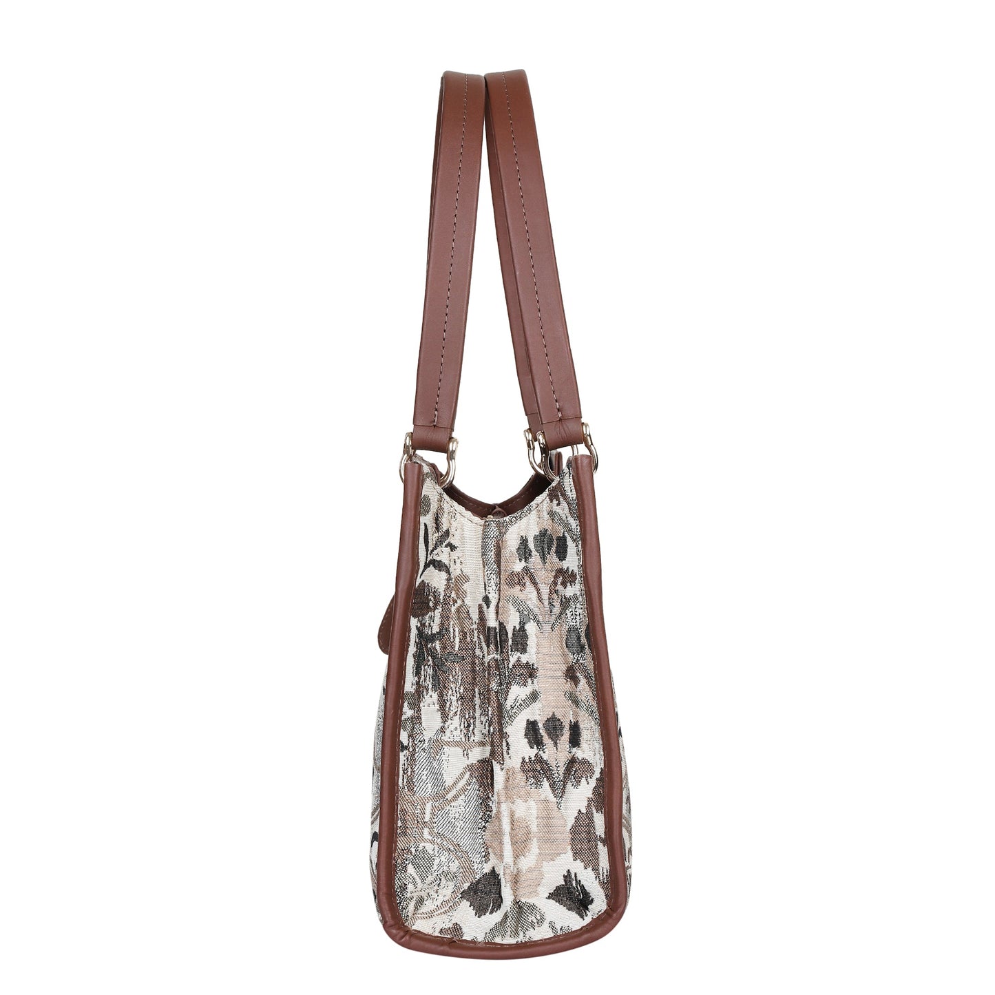 Women’s Abstract Tapestry Satchel – Handcrafted Leather-Trimmed Shoulder & Crossbody Handbag
