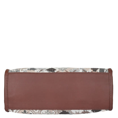 Women’s Abstract Tapestry Satchel – Handcrafted Leather-Trimmed Shoulder & Crossbody Handbag