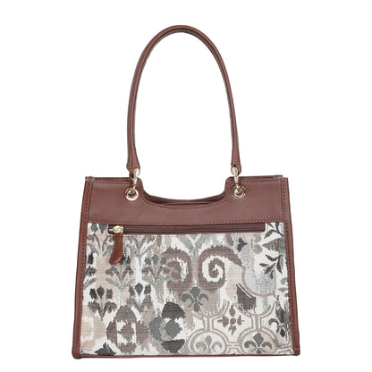 Women’s Abstract Tapestry Satchel – Handcrafted Leather-Trimmed Shoulder & Crossbody Handbag