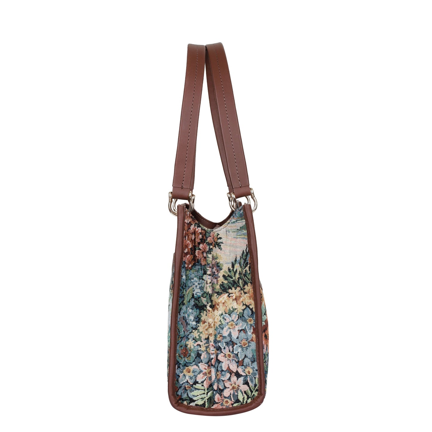 Women’s Botanical Tapestry Satchel Bag – Leather-Trimmed Handbag, Crossbody & Shoulder Purse