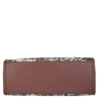 Women’s Botanical Tapestry Satchel Bag – Leather-Trimmed Handbag, Crossbody & Shoulder Purse