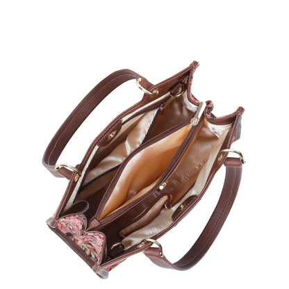 Women’s Floral Tapestry Satchel & Crossbody Bag – Leather-Trimmed Shoulder Purse with Top Handle