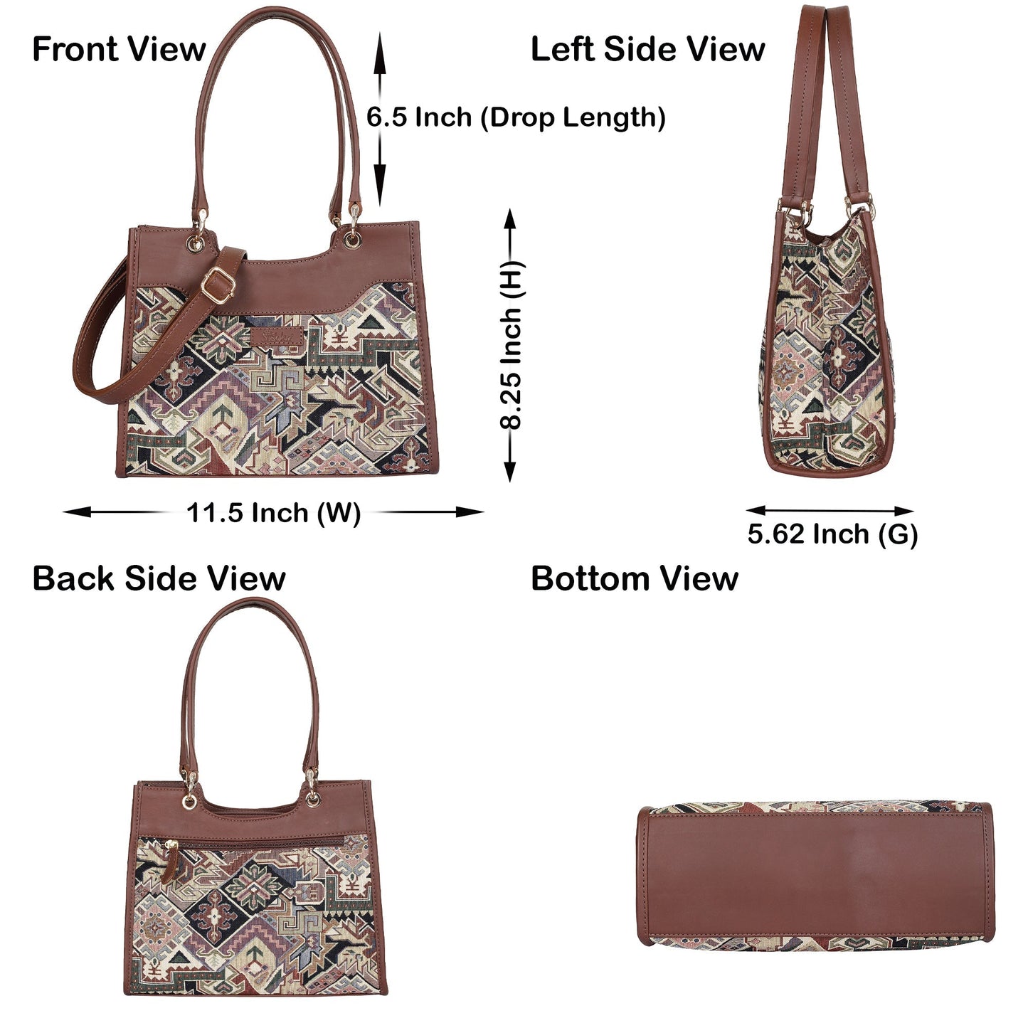 Women’s Geometric Tapestry Satchel & Crossbody Bag – Leather‑Trimmed Shoulder and Hand Purse