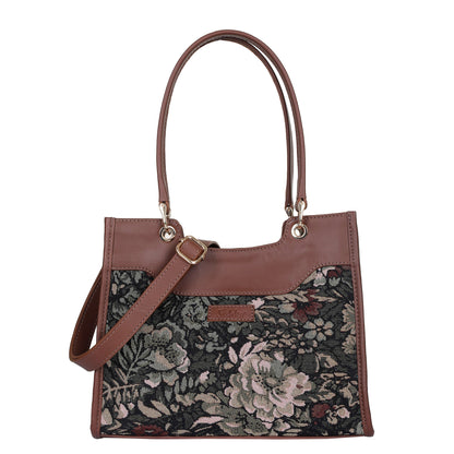 Women’s Vintage Tapestry Satchel Bag – Leather-Trimmed Crossbody, Hand & Shoulder Purse