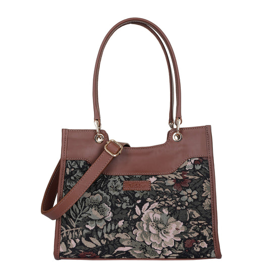 Women’s Vintage Tapestry Satchel Bag – Leather-Trimmed Crossbody, Hand & Shoulder Purse