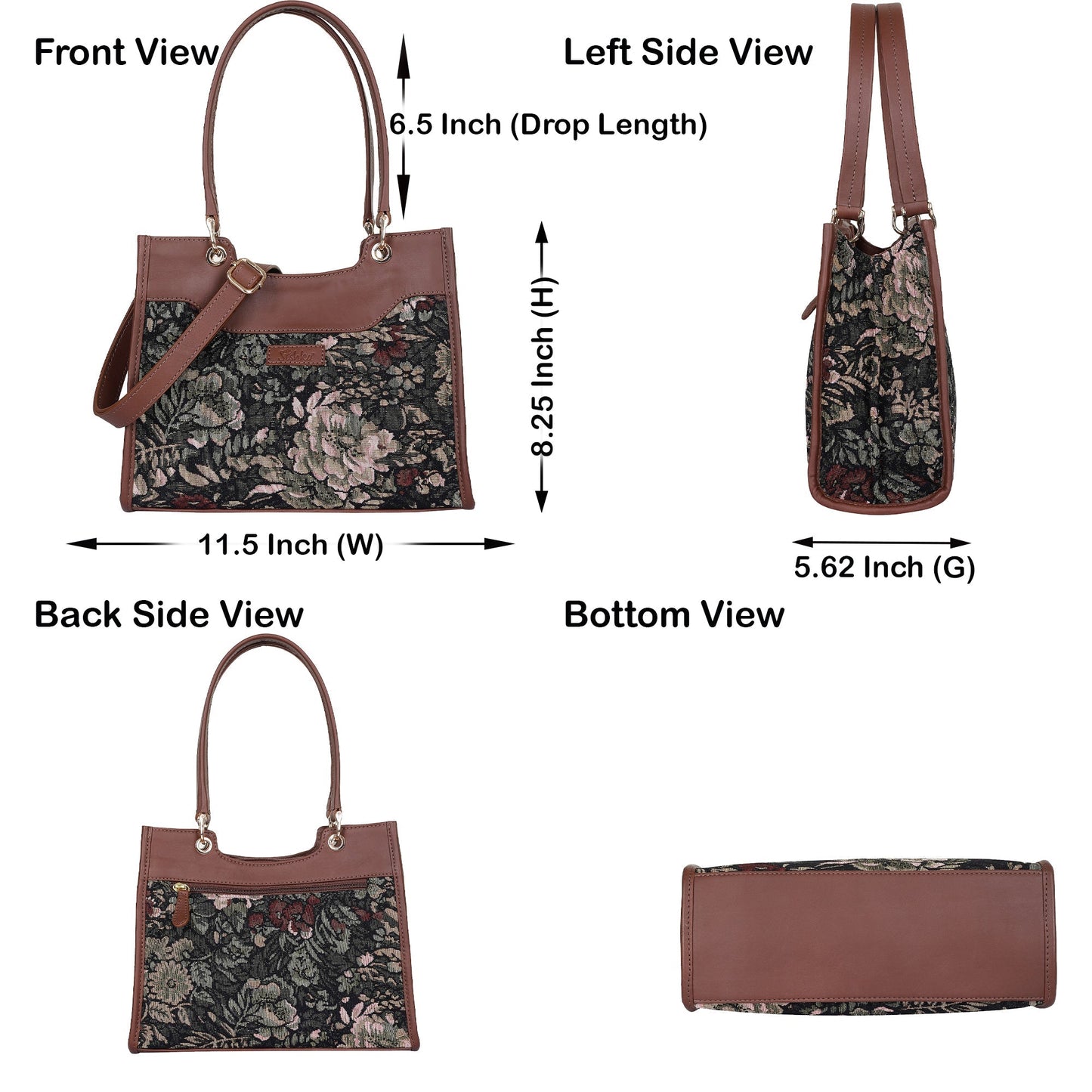 Women’s Vintage Tapestry Satchel Bag – Leather-Trimmed Crossbody, Hand & Shoulder Purse