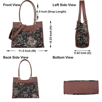 Women’s Vintage Tapestry Satchel Bag – Leather-Trimmed Crossbody, Hand & Shoulder Purse