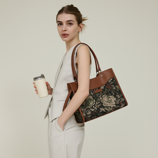 Women’s Vintage Tapestry Satchel Bag – Leather-Trimmed Crossbody, Hand & Shoulder Purse