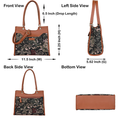 Women Vintage Tapestry Satchel Bag – Wholesale Vegan Leather Trimmed Crossbody, Shoulder & Hand Purse