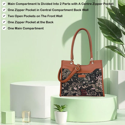 Women Vintage Tapestry Satchel Bag – Wholesale Vegan Leather Trimmed Crossbody, Shoulder & Hand Purse