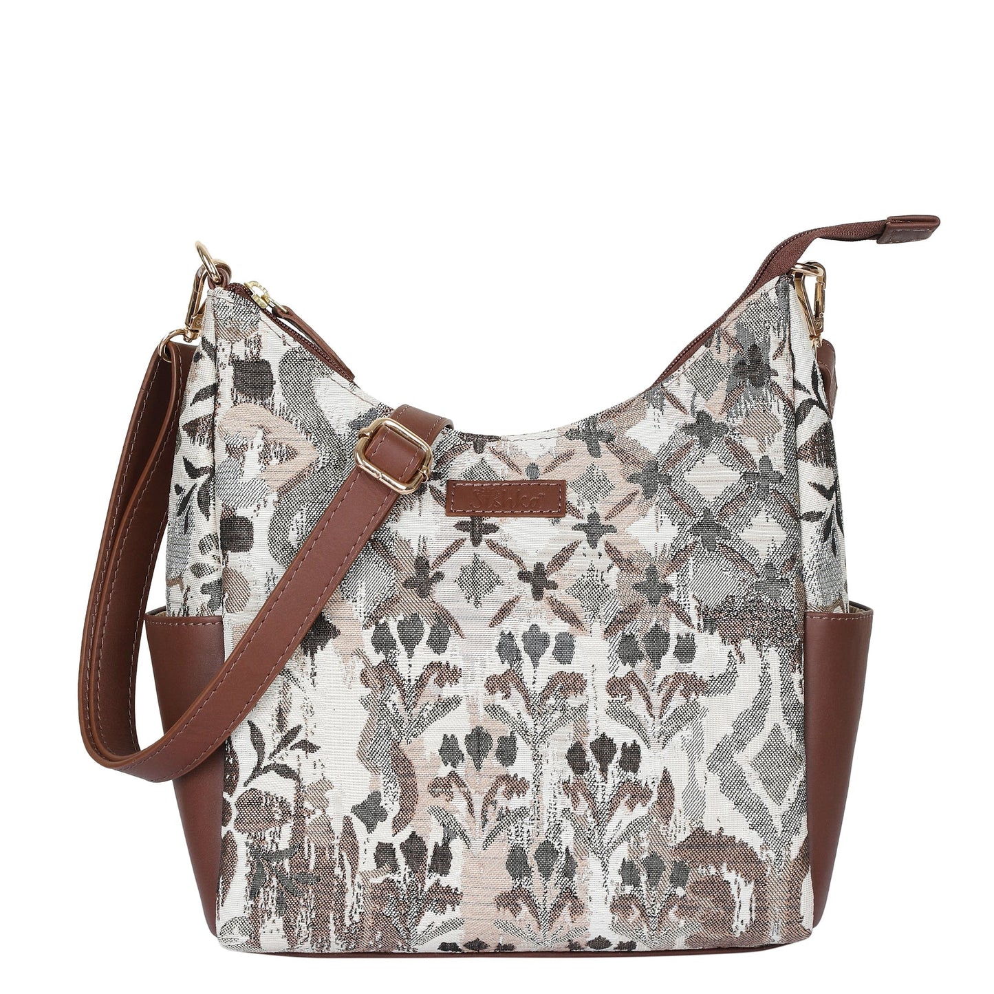 Abstract Tapestry Hobo Crossbody Bag – Women’s Shoulder Sling Handbag with Leather Trim