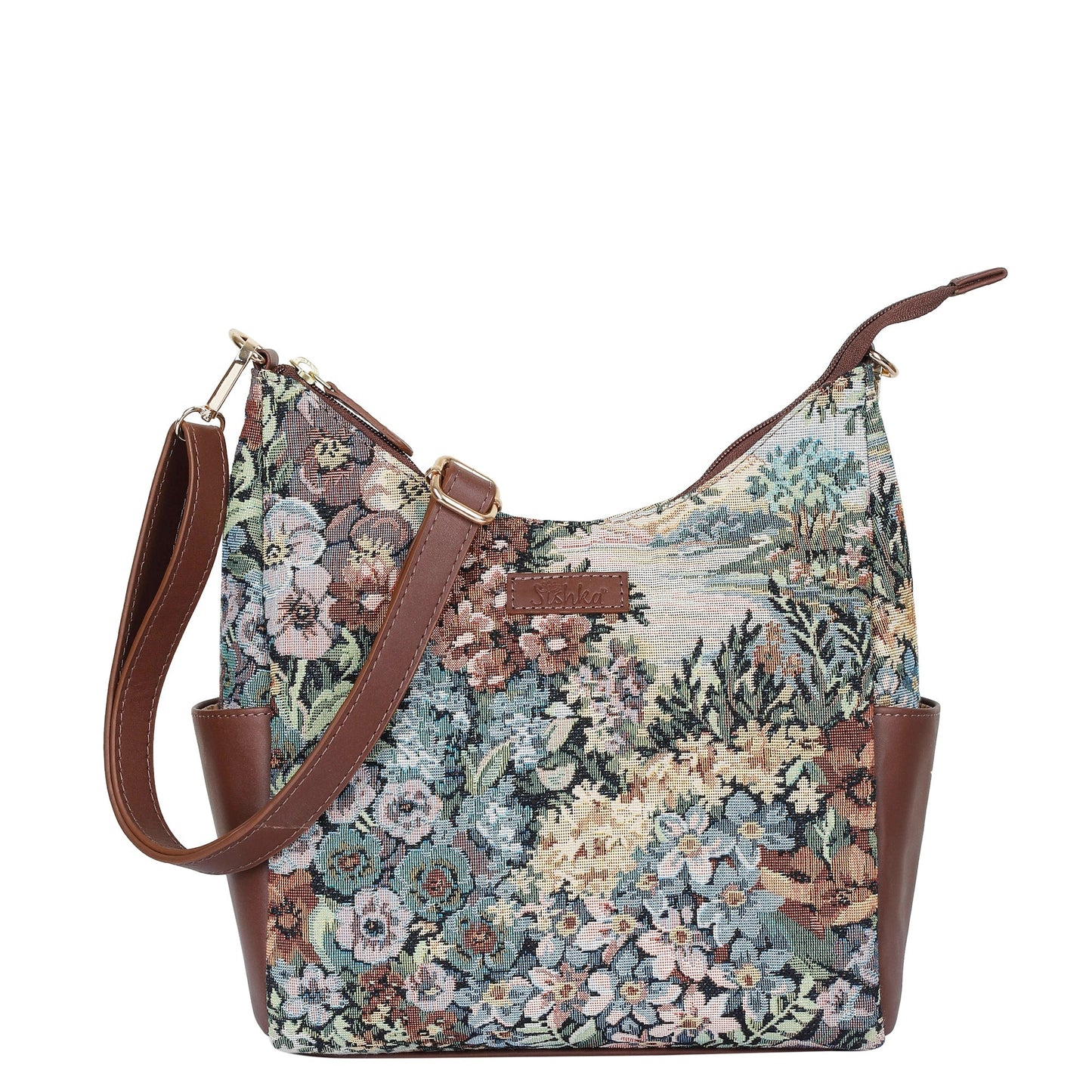 Botanical Tapestry Hobo Bag – Women’s Leather-Trimmed Shoulder & Crossbody Purse