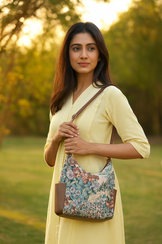 Botanical Tapestry Hobo Bag – Women’s Leather-Trimmed Shoulder & Crossbody Purse