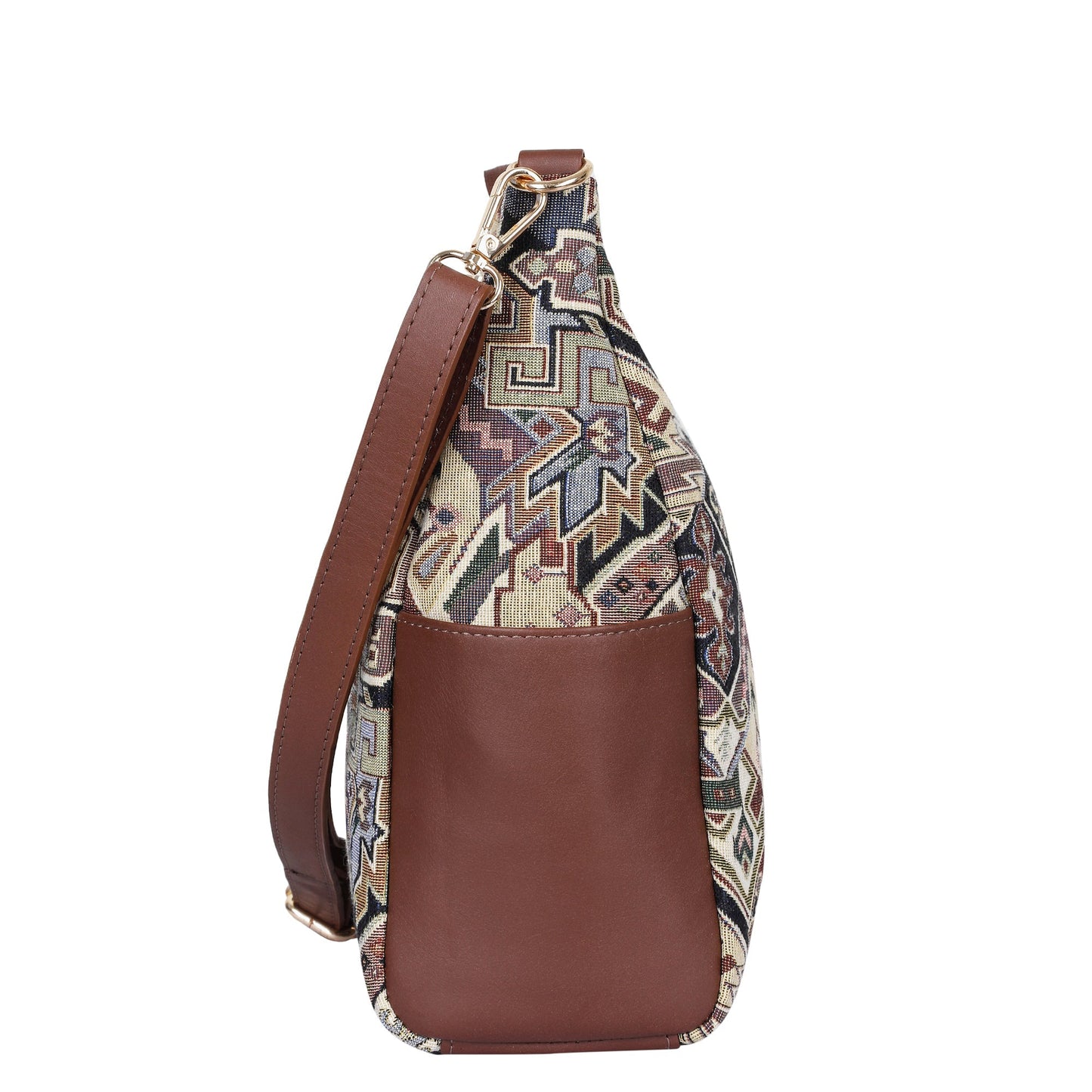 Women’s Hobo Bag in Geometric Tapestry Pattern with Leather Trim |Crossbody & Shoulder Purse for Office