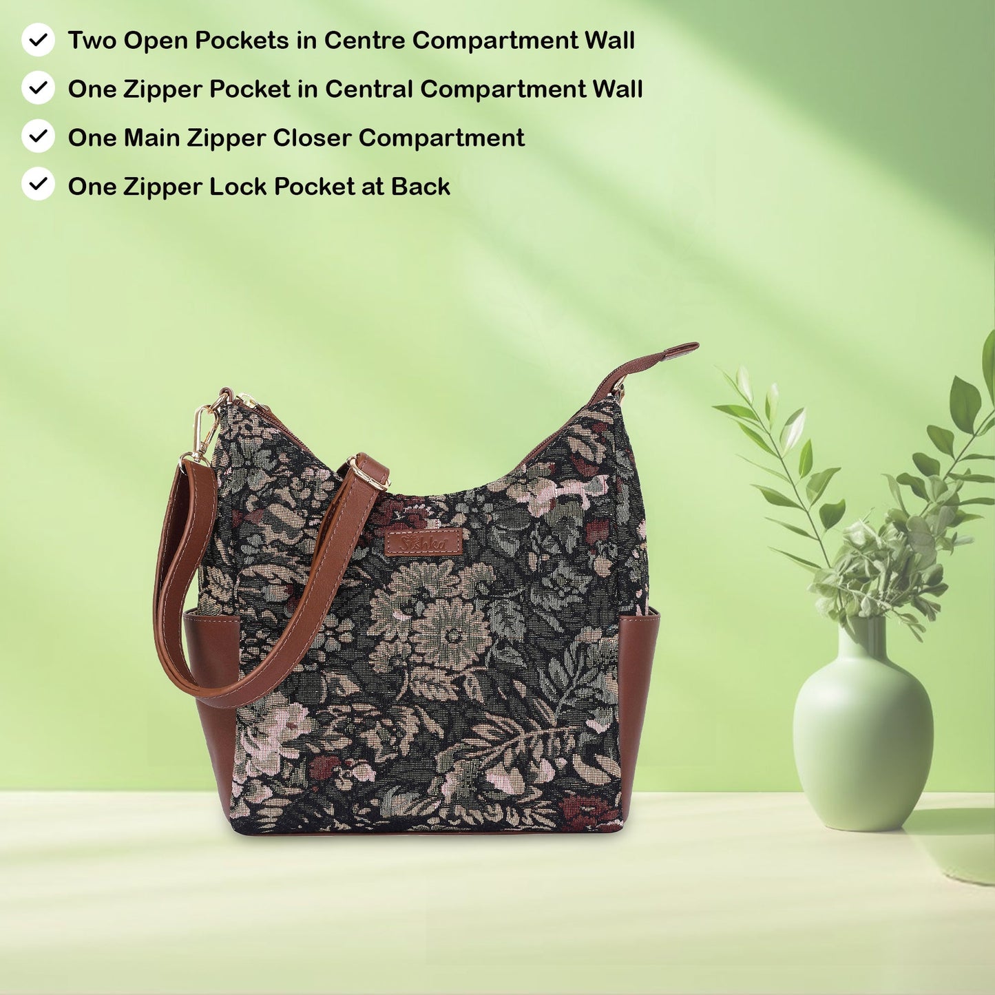 Women's Hobo Bag in Vintage Tapestry Fabric Pattern | Leather-Trim Crossbody Sling & Shoulder Purse