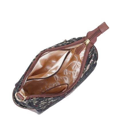 Women's Hobo Bag in Vintage Tapestry Fabric Pattern | Leather-Trim Crossbody Sling & Shoulder Purse