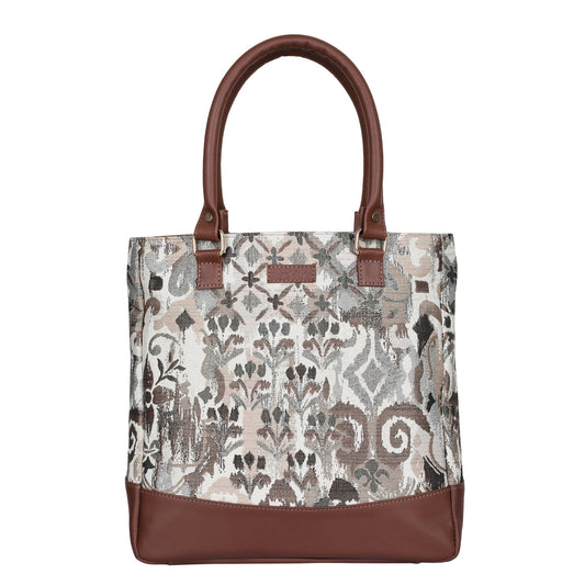Women’s Abstract Tapestry Tote Bag | Shoulder Purse with Leather Trim & Top Handle for Work, Travel & Daily Use