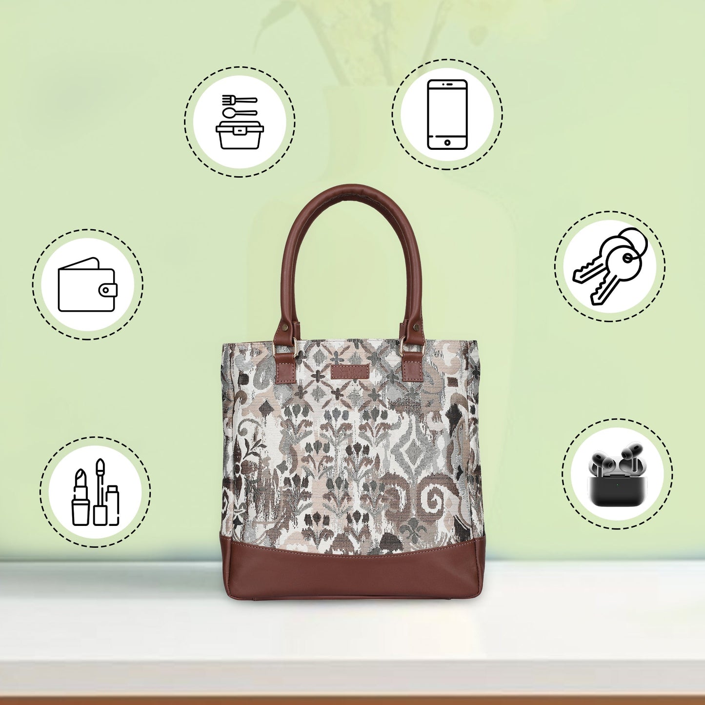 Women’s Abstract Tapestry Tote Bag | Shoulder Purse with Leather Trim & Top Handle for Work, Travel & Daily Use