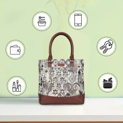 Women’s Abstract Tapestry Tote Bag | Shoulder Purse with Leather Trim & Top Handle for Work, Travel & Daily Use