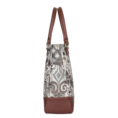 Women’s Abstract Tapestry Tote Bag | Shoulder Purse with Leather Trim & Top Handle for Work, Travel & Daily Use