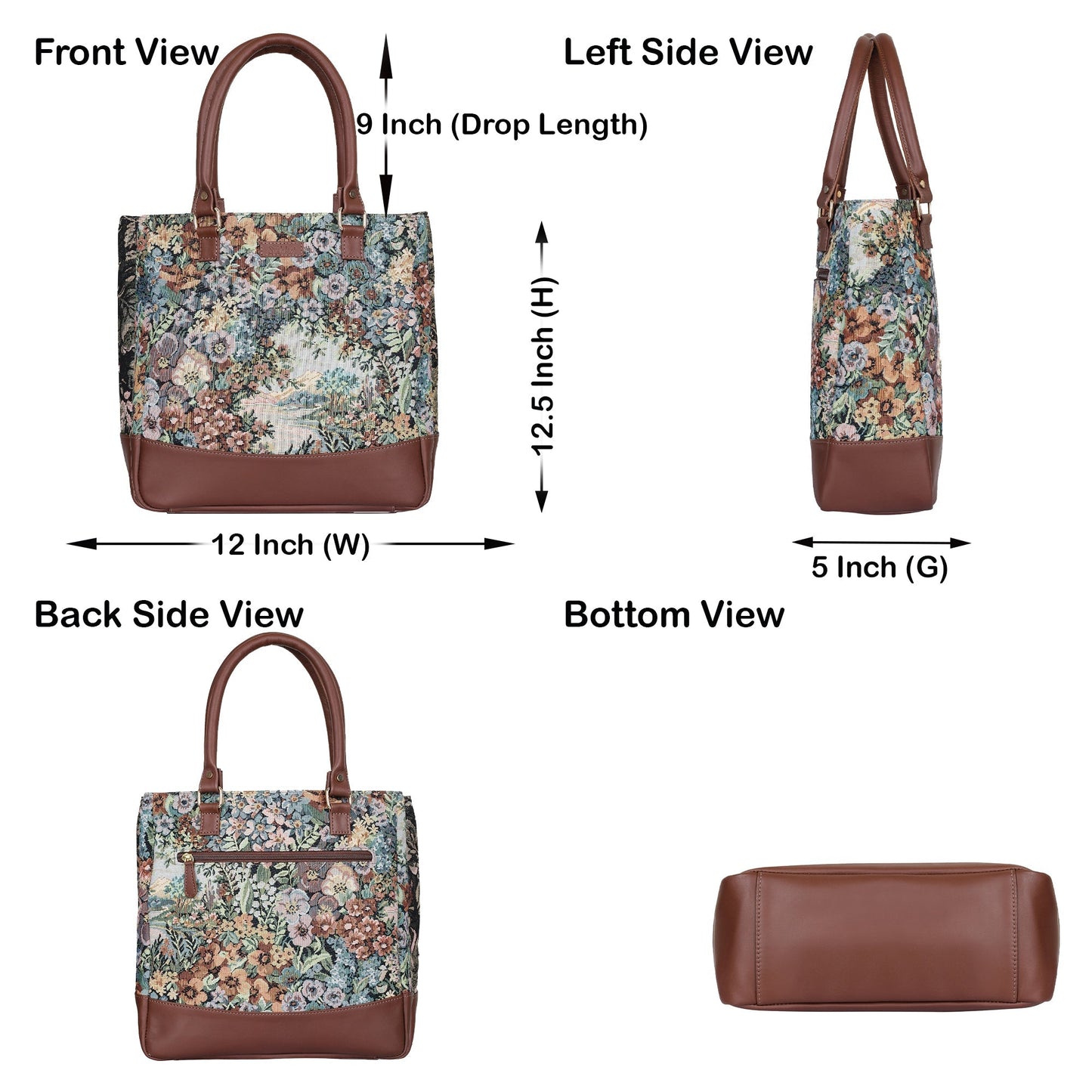 Women’s Botanical Tapestry Tote Bag – Shoulder & Top Handle Handbag with Leather Accents