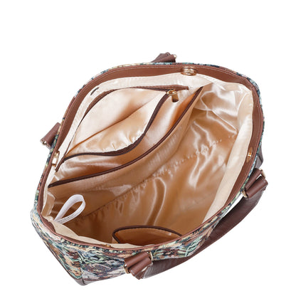 Women’s Botanical Tapestry Tote Bag – Shoulder & Top Handle Handbag with Leather Accents