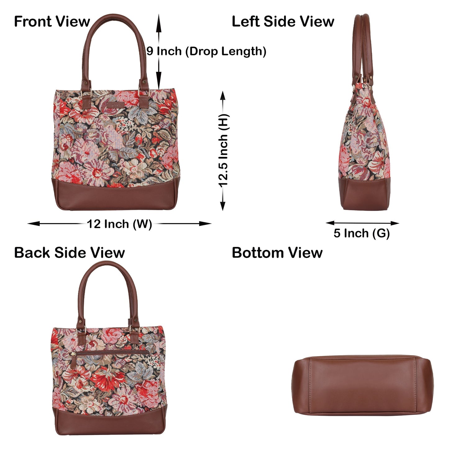 Women’s Floral Tapestry Tote Bag – Leather-Trimmed Shoulder Purse with Top Handle