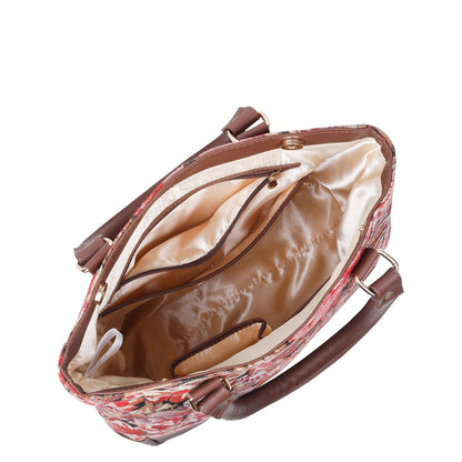 Women’s Floral Tapestry Tote Bag – Leather-Trimmed Shoulder Purse with Top Handle