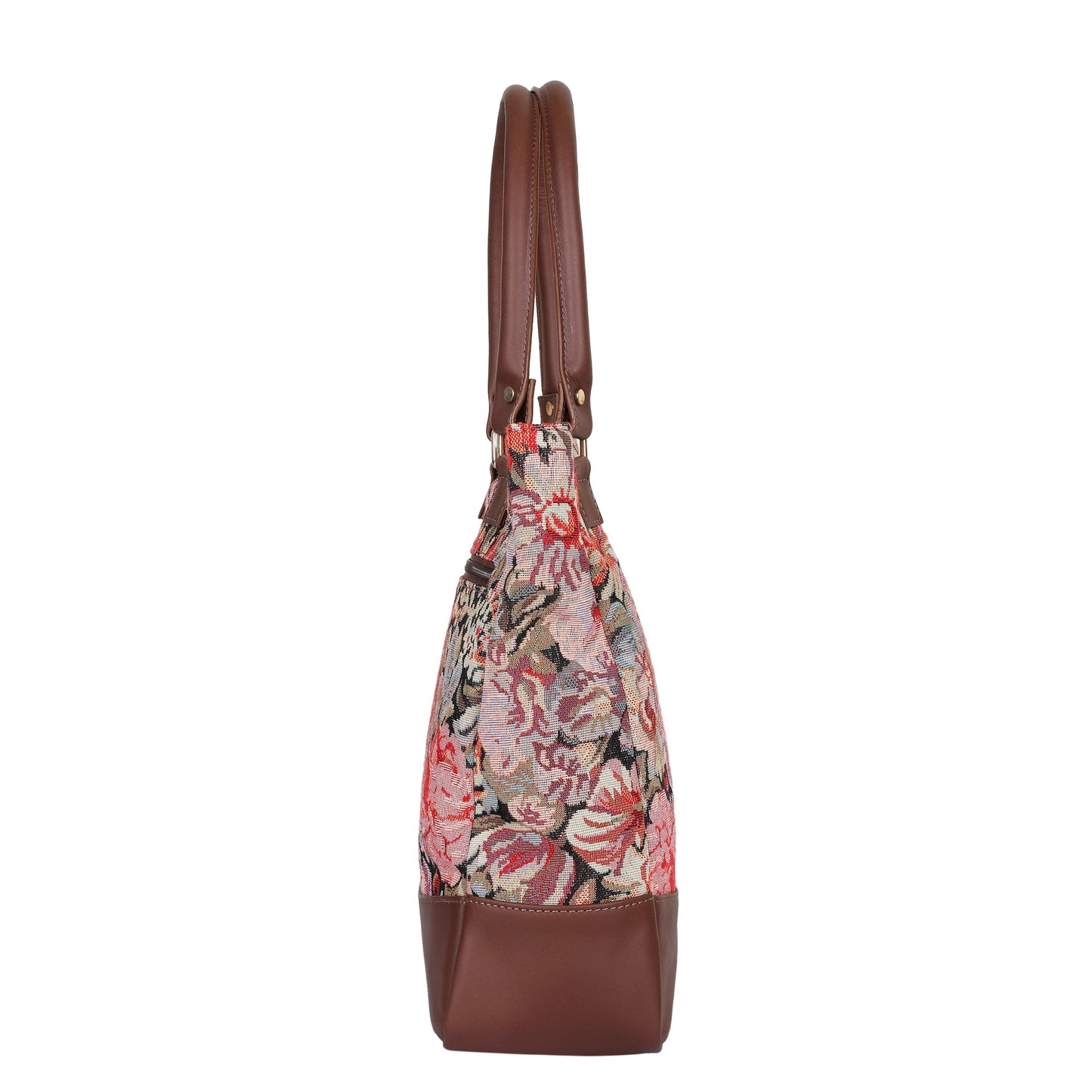 Women’s Floral Tapestry Tote Bag – Leather-Trimmed Shoulder Purse with Top Handle
