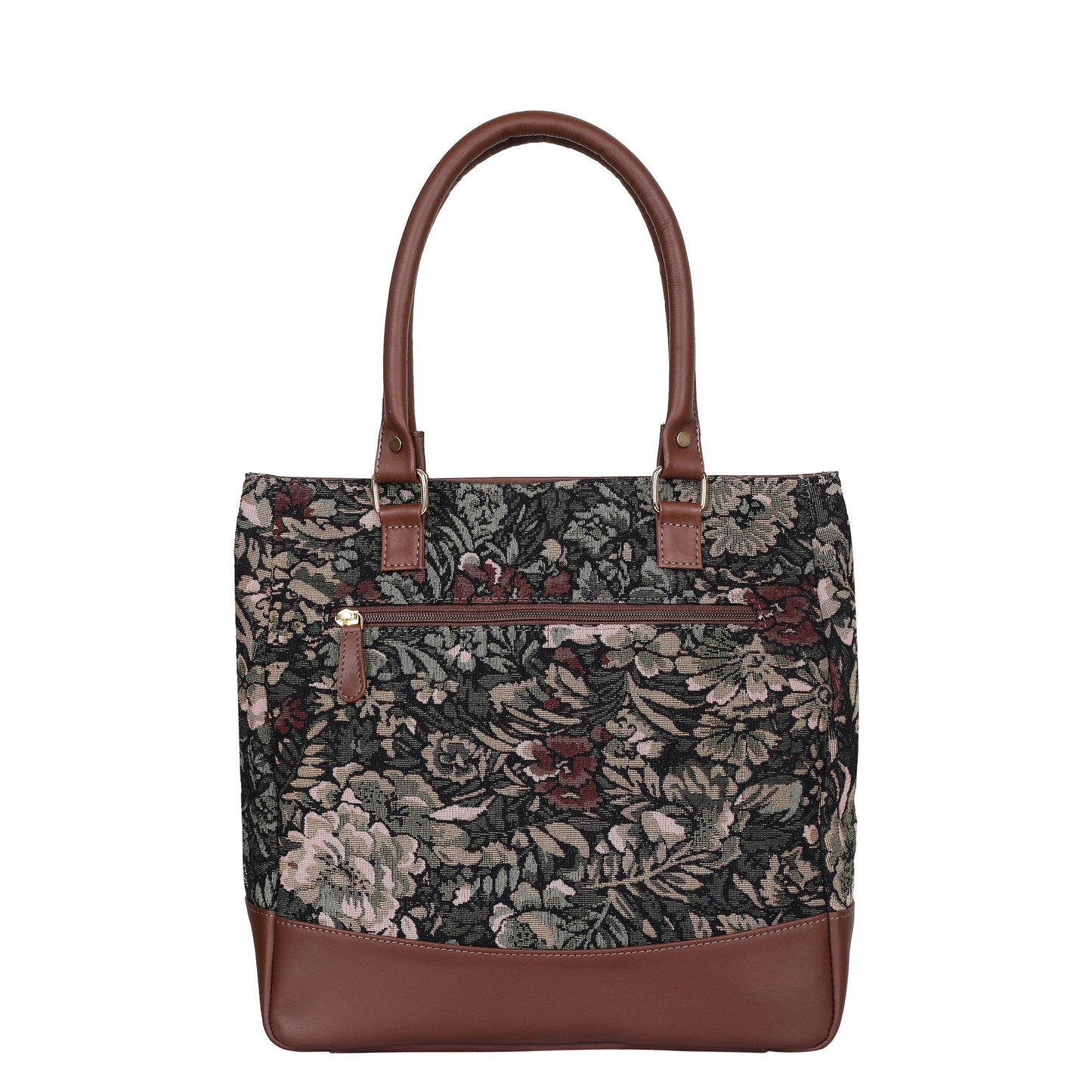 Women’s Vintage Tapestry Tote Bag – Leather-Trimmed Top Handle Shoulder Handbag for Daily Use, Office & Travel