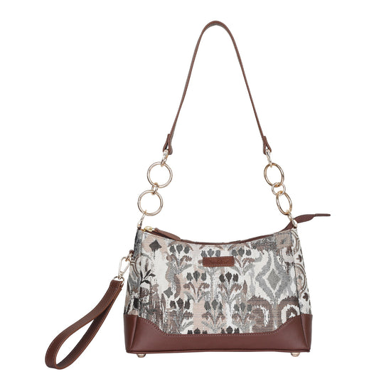 Abstract Tapestry Shoulder Bag for Women – Modern Tote Sling Purse with Leather Handle