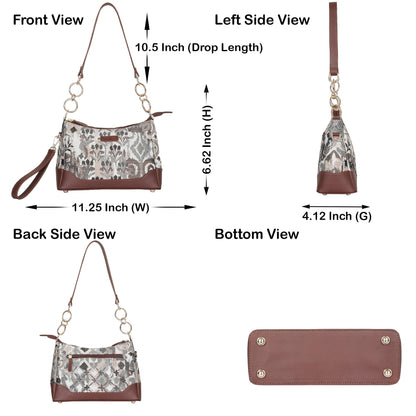 Abstract Tapestry Shoulder Bag for Women – Modern Tote Sling Purse with Leather Handle