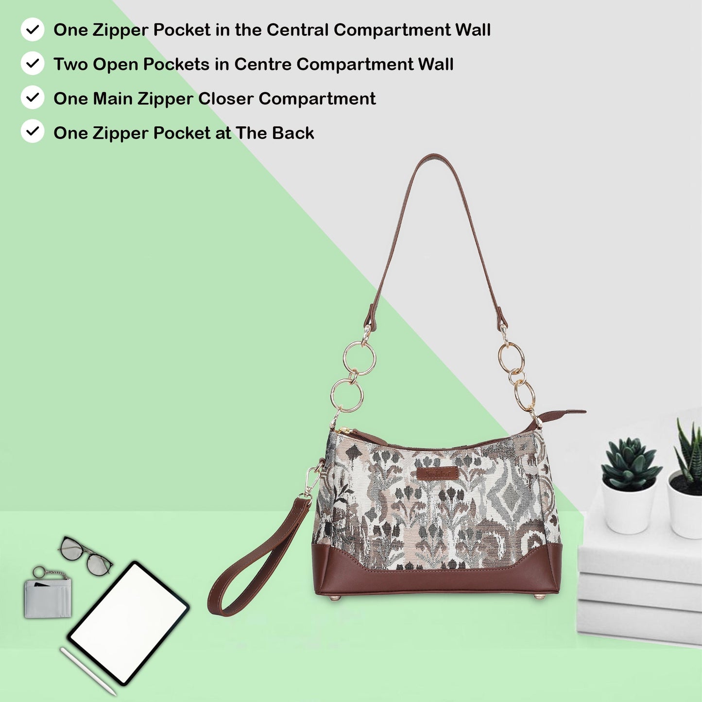 Abstract Tapestry Shoulder Bag for Women – Modern Tote Sling Purse with Leather Handle