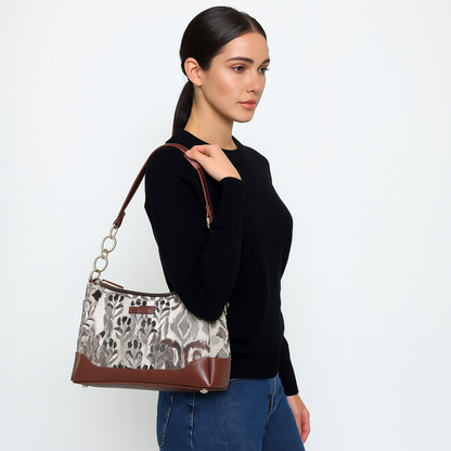 Abstract Tapestry Shoulder Bag for Women – Modern Tote Sling Purse with Leather Handle