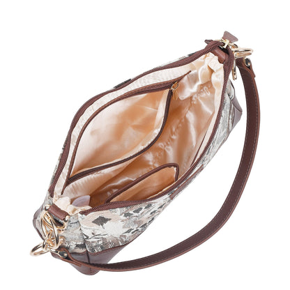 Abstract Tapestry Shoulder Bag for Women – Modern Tote Sling Purse with Leather Handle