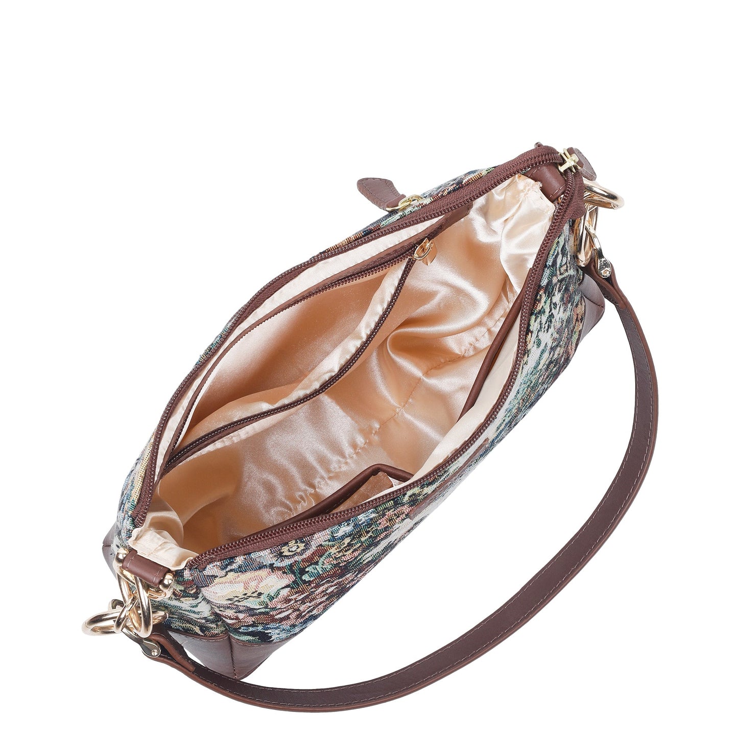 Botanical Tapestry Shoulder Bag for Women – Leather-Accented Tote Sling Purse Satchel