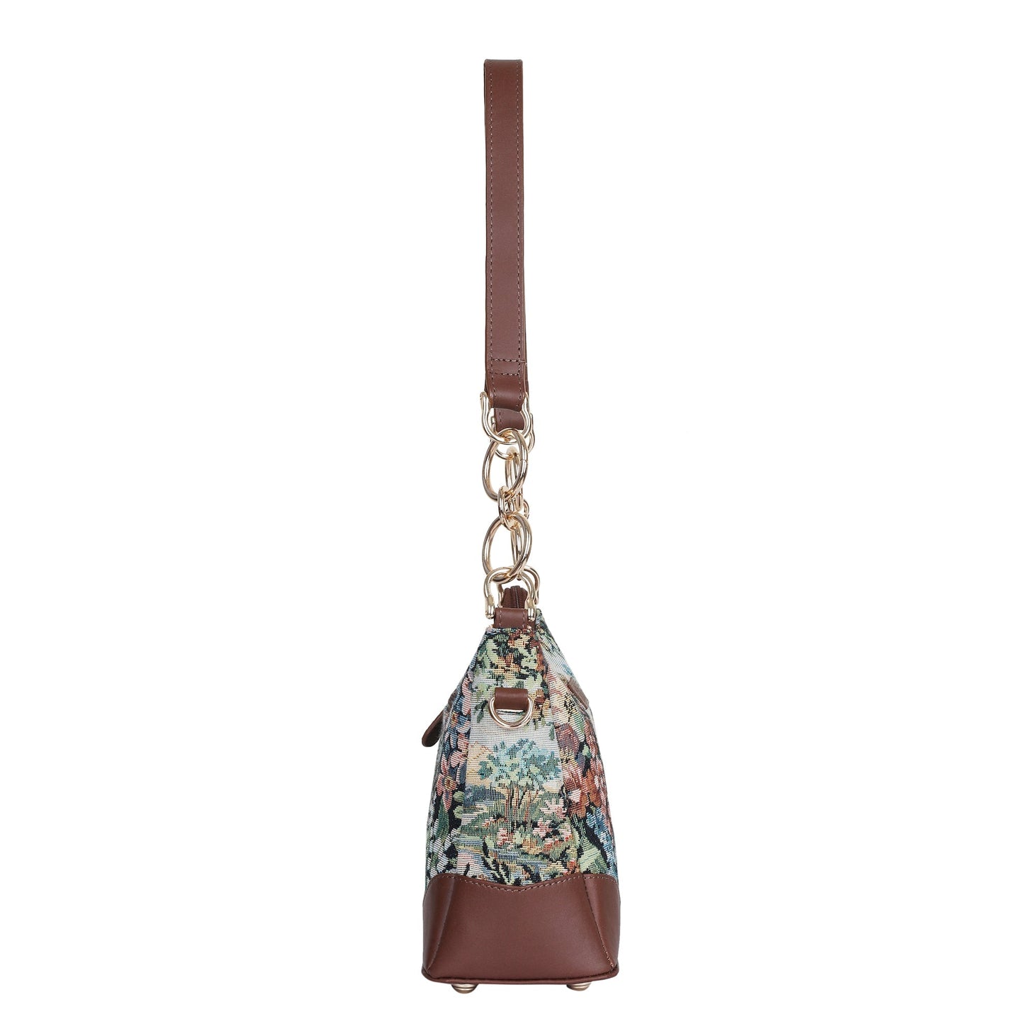 Botanical Tapestry Shoulder Bag for Women – Leather-Accented Tote Sling Purse Satchel