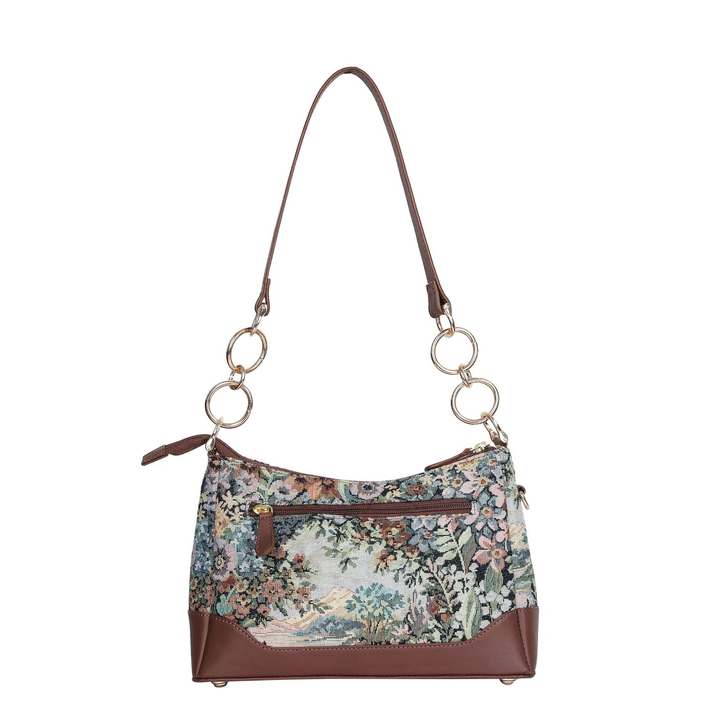Botanical Tapestry Shoulder Bag for Women – Leather-Accented Tote Sling Purse Satchel