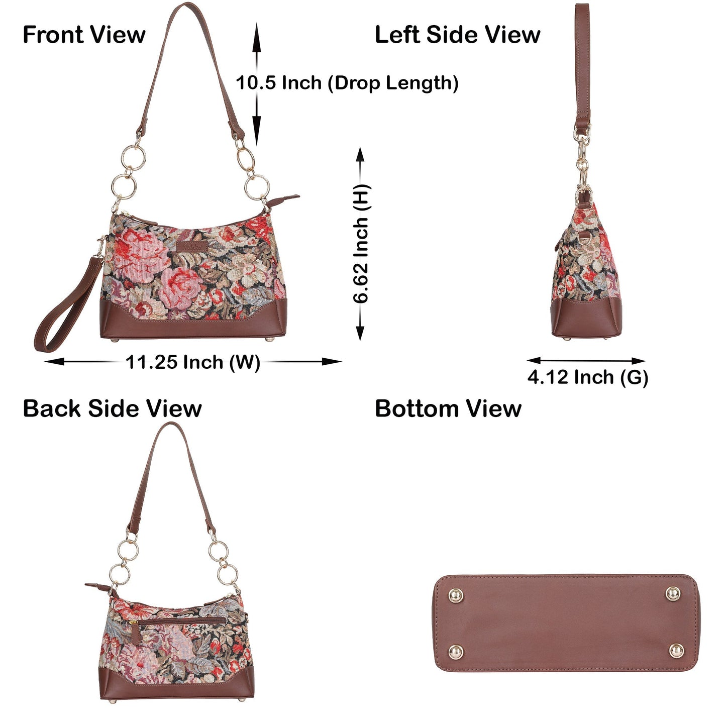 Floral Pattern Tapestry Shoulder Bag for Women – Stylish Tote Sling Satchel Purse with Leather Trim