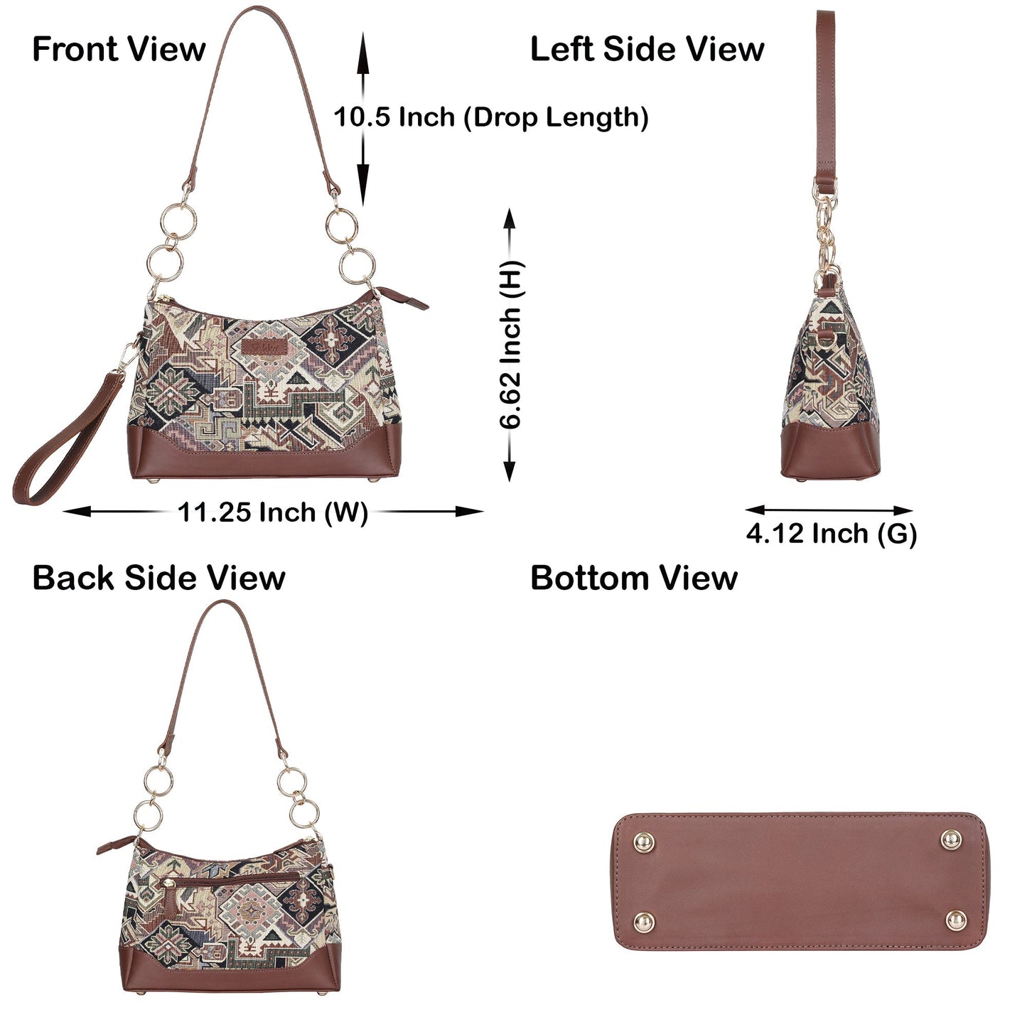 Geometric Tapestry Shoulder Bag for Women – Elegant Tote Sling Satchel Purse with Leather Handle