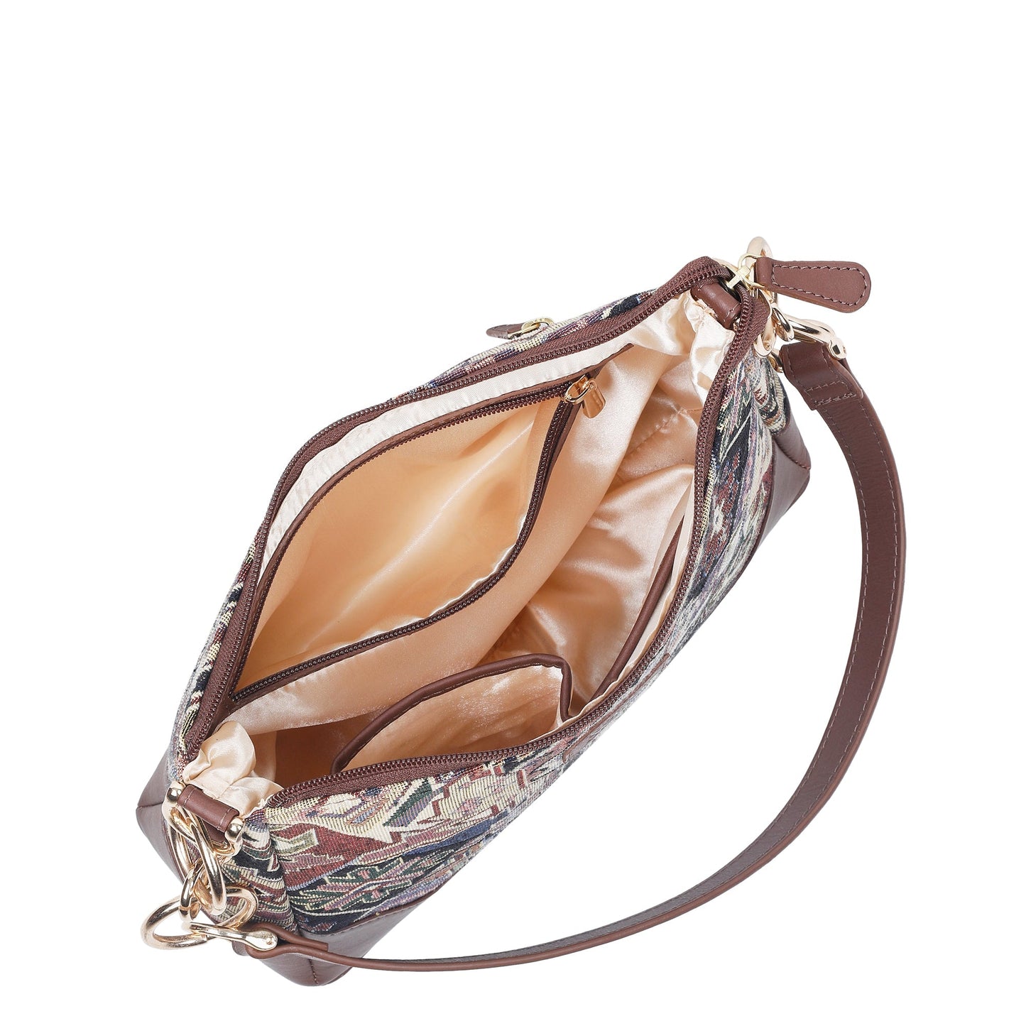 Geometric Tapestry Shoulder Bag for Women – Elegant Tote Sling Satchel Purse with Leather Handle