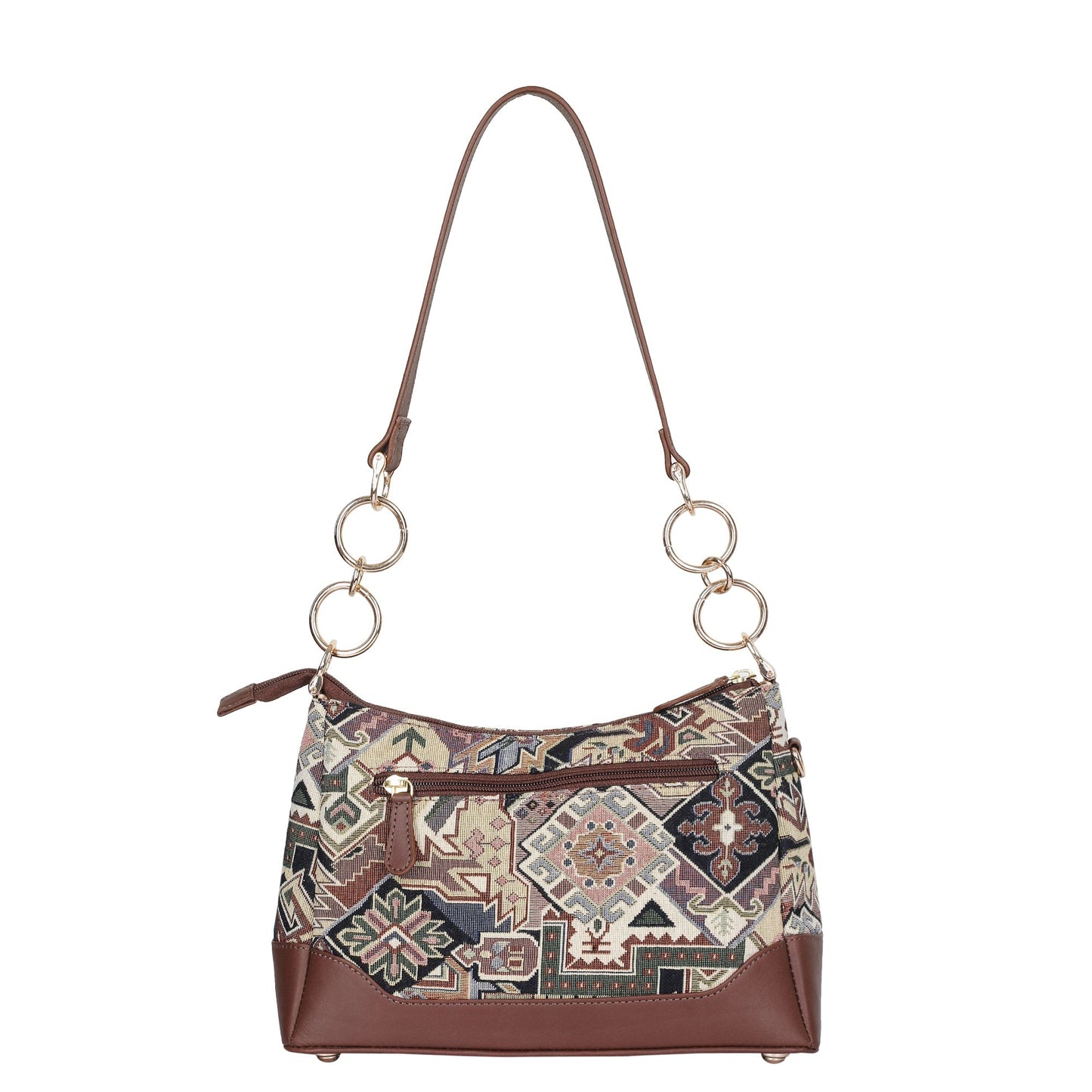 Geometric Tapestry Shoulder Bag for Women – Elegant Tote Sling Satchel Purse with Leather Handle