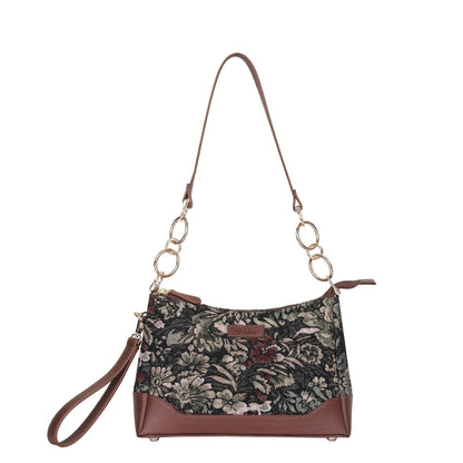 Women’s Vintage Tapestry Shoulder Bag – Leather-Trimmed Tote Sling Satchel Purse