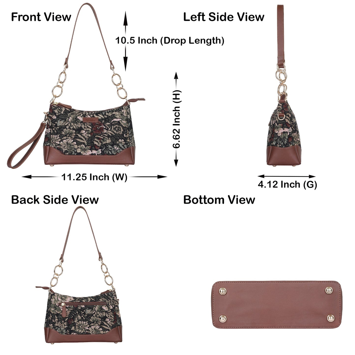 Women’s Vintage Tapestry Shoulder Bag – Leather-Trimmed Tote Sling Satchel Purse