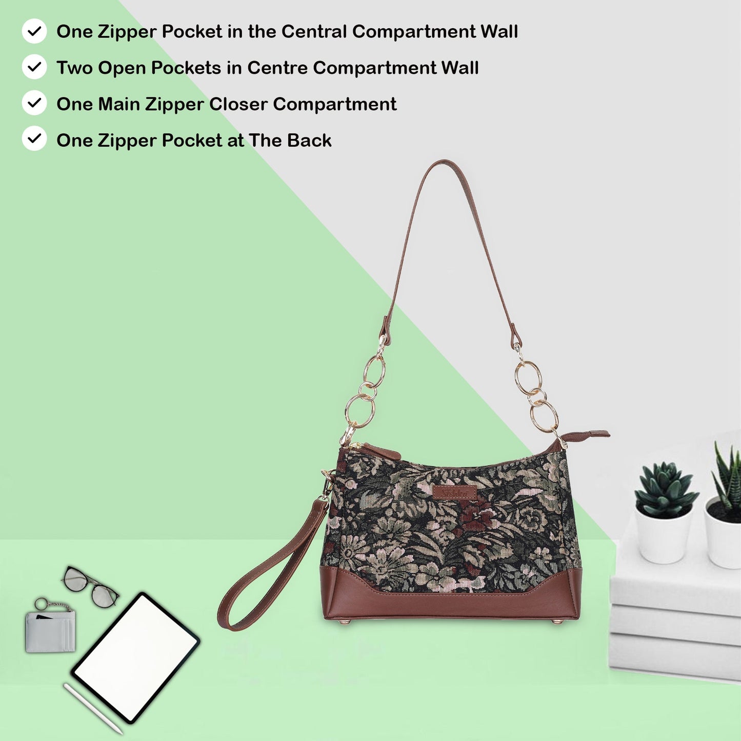 Women’s Vintage Tapestry Shoulder Bag – Leather-Trimmed Tote Sling Satchel Purse