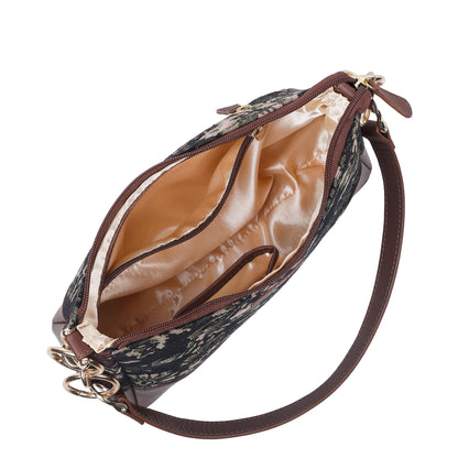 Women’s Vintage Tapestry Shoulder Bag – Leather-Trimmed Tote Sling Satchel Purse