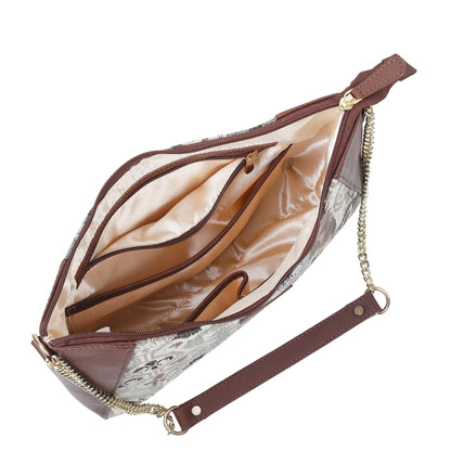 Women's Abstract Design Tapestry Hobo Bag | Genuine Leather-Trimmed Shoulder & Satchel bag with Chain Strap