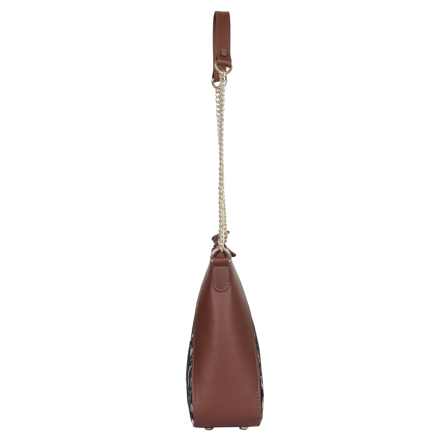 Women's Hobo Bag in Vintage Pattern Tapestry Fabric | Genuine Leather-Trimmed Shoulder & Sling Purse with Chain and Leather Strap